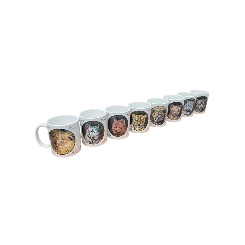8-piece collection of the "Cubs of the Big Cats" fine porcelain mugs.
